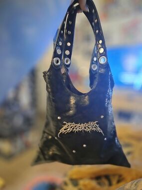 ROMWE Black Studded Crossbody Bag with Silver Eyelets